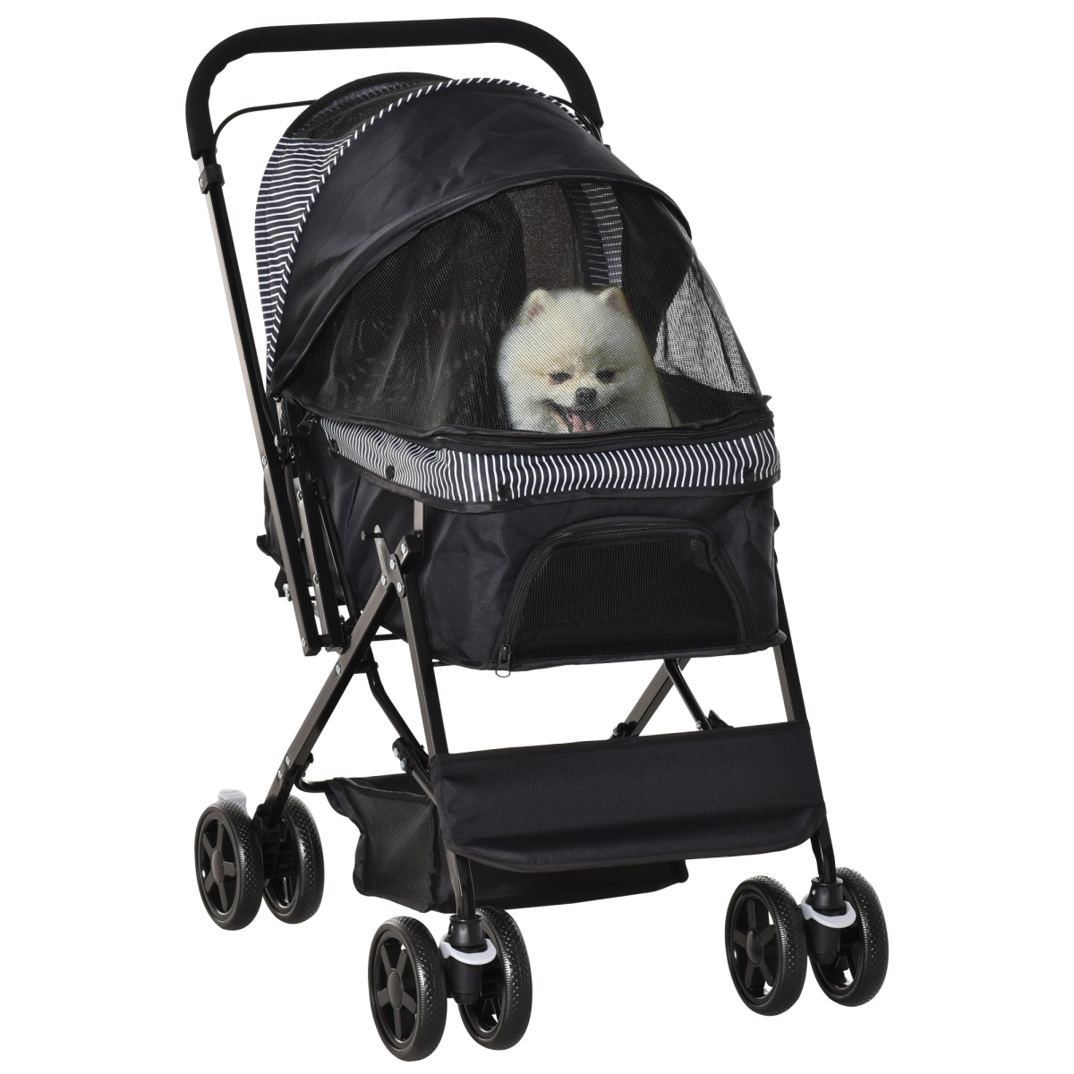 Pawhut Black Pet Stroller Dog Foldable Travel Carriage With Reversible Handle - Image 2