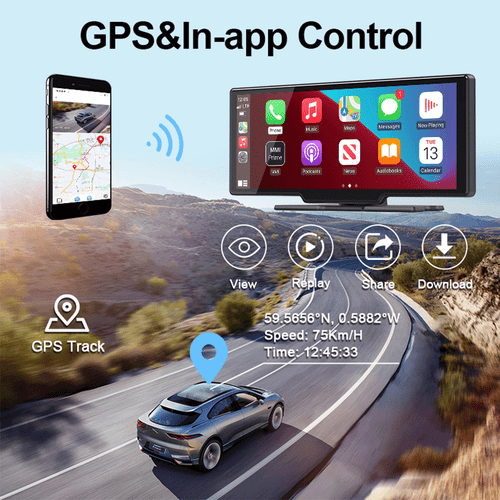 10" Portable Wireless Apple Carplay Android auto Car Stereo Radio Back /Dash Cam - Picture 14 of 14