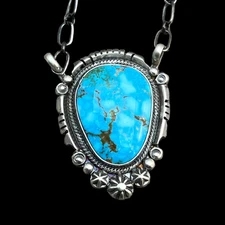 18" Kingman Spiderweb Turquoise Necklace Sterling silver Navajo Daniel Benally
