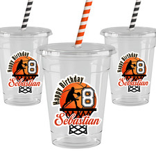 Basketball 16oz Personalized Party Cups Set of 12 with Lids & Paper Straws
