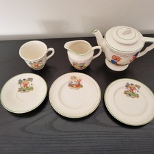 Childs Vintage Nursery Rhyme Teaset.  Teapot, Jug, Cup, Saucers, 2 Plates. set a