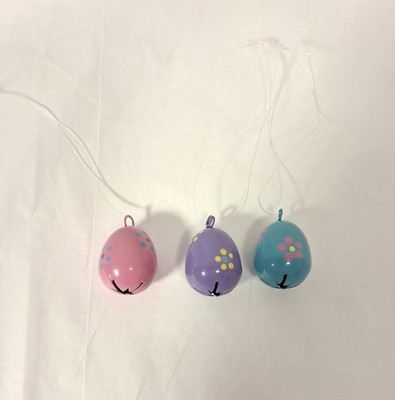 Mini Vintage Silvestri Metal Jingle Easter Eggs Hand Painted Ornaments Rare