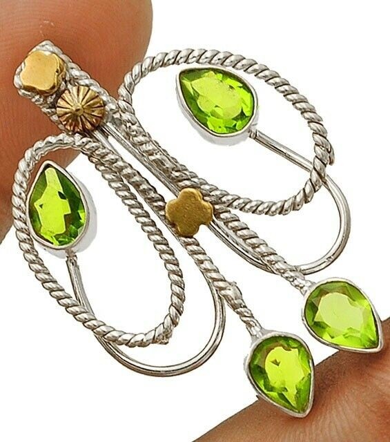 Natural Two Tone Peridot 925 Solid Sterling Silver Pendant 1 1/2" Long @1-3