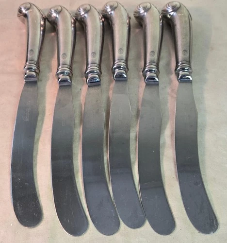 6 Kirk Stieff sterling silver handles 9.5" dinner Knives NO Monogram c.1970 Will