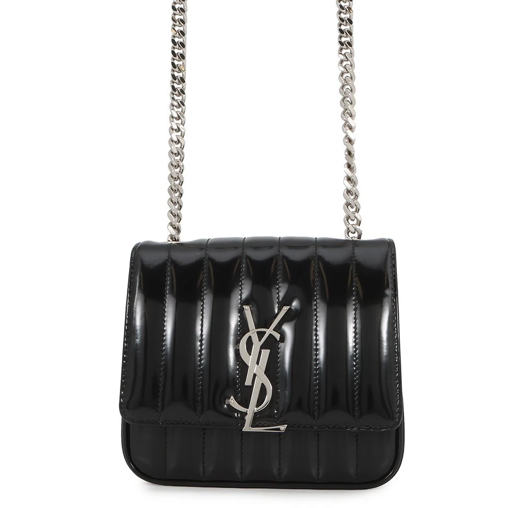 Saint Laurent — SAINT LAURENT PARIS Vicky Chain Shoulder Bag Size Small Patent Leather Black...