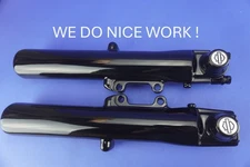 HARLEY 2000- 2007 FORK LEGS BLACK POWDER COATED WITH OUR WILLY SHINY AXLE CAPS