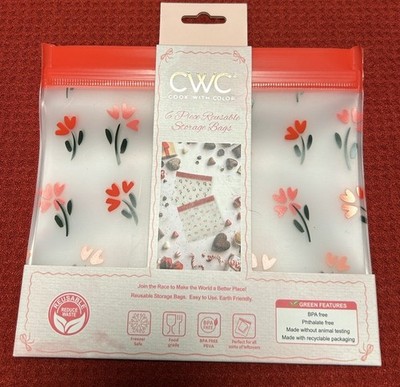 CWC 6 Piece Reusable Storage Bags, BPA Free, Food Safe, Flowers & Bows NEW