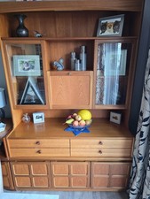 Vintage Nathan Teak Wall Display Unit with display and drink cabinets