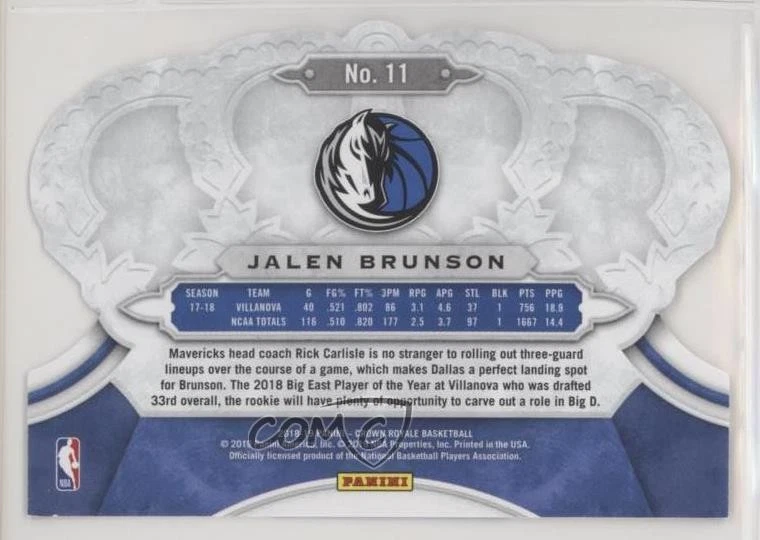 2018-19 Panini Crown Royale Jalen Brunson #11 Rookie RC - Image 2 of 2
