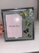 Vintage Charlotte Russe Silver Blue butterfly Square Picture Frame