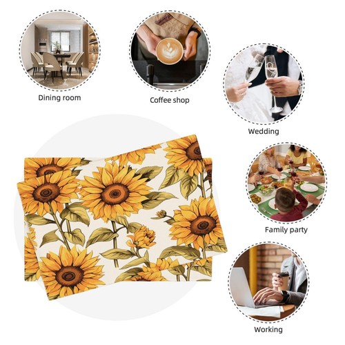 Sunflower Place Mat Set of 6 Pieces Heat-Resistant Tableware Mats Stain Anti-... - Picture 5 of 9