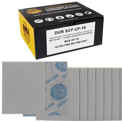 Ultrafine Cut Sanding Sponges, 10/Box - 5.5'' x 4.5'' (800 to 1000 Grit) Wet/Dry