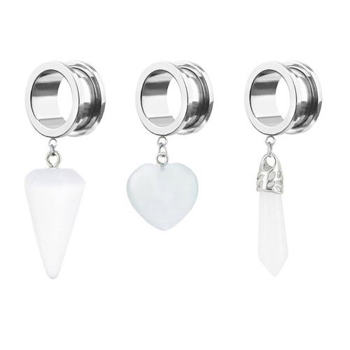 2pcs Dangle Natural Stone Ear Plug Flesh Tunnel Flared Screw Fit Gauge Expander - Picture 4 of 20