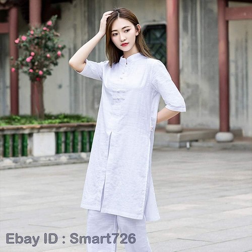 Traditional Chinese Clothing Womens Tai Chi Suit Linen Hanfu Kung Fu Uniform - Picture 16 of 25