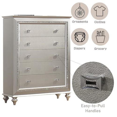 Kaitlyn 5-Drawer Wooden Chest in Champagne White - Picture 5 of 5