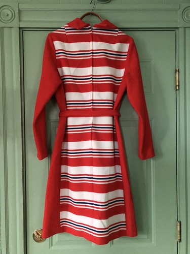 Vintage 60s Mod Go Go Dress Red Navy White Striped Belted Sz M - Picture 2 of 11