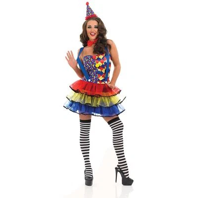 FUNSHACK Bunte Clown Kostüm für Damen Zirkus Pierrot Faschingskostüm Karneval S - 3XL