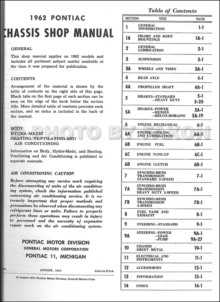 Pontiac Shop 1962 manual Bonneville Catalina Grand Prix Star Chief reparación Foto 2 de 2