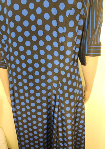 J. Peterman 100% Silk Lined Blue Black Polka Dot Striped Dress.  Size 12 NWOT - Picture 2 of 10