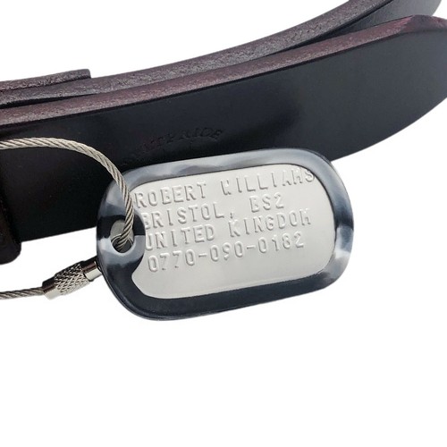 3 x Etiquetas de equipaje de metal personalizadas acero inoxidable personalizadas en relieve TheDogTagCo - Imagen 5 de 20
