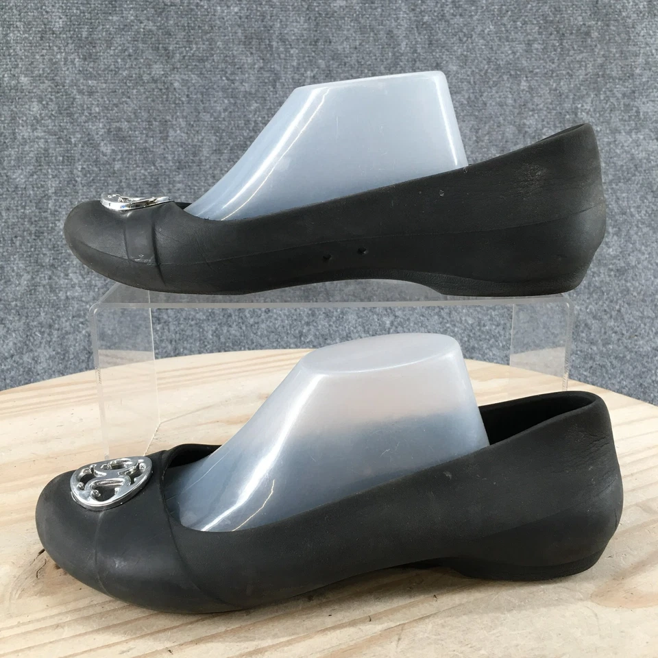 Crocs Zapatos Mujer 7 Ballet Pisos Negro Goma Cómodo Punta Redonda Acento Plateado Foto 2 de 4
