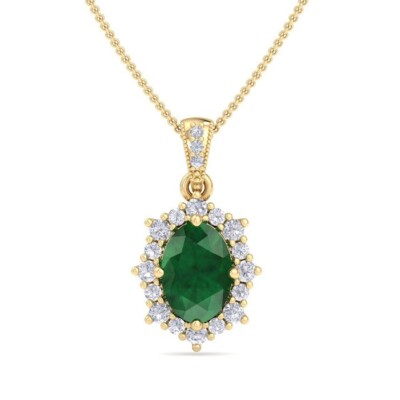14 Karat Gelbgold Collier mit 1-1/4 Karat ovalem Smaragd und Diamant