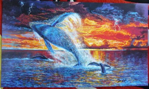 Robert Lyn Nelson Electricity sunset whales HAND SIGNED Lithograph Marine Artist - Picture 2 of 3