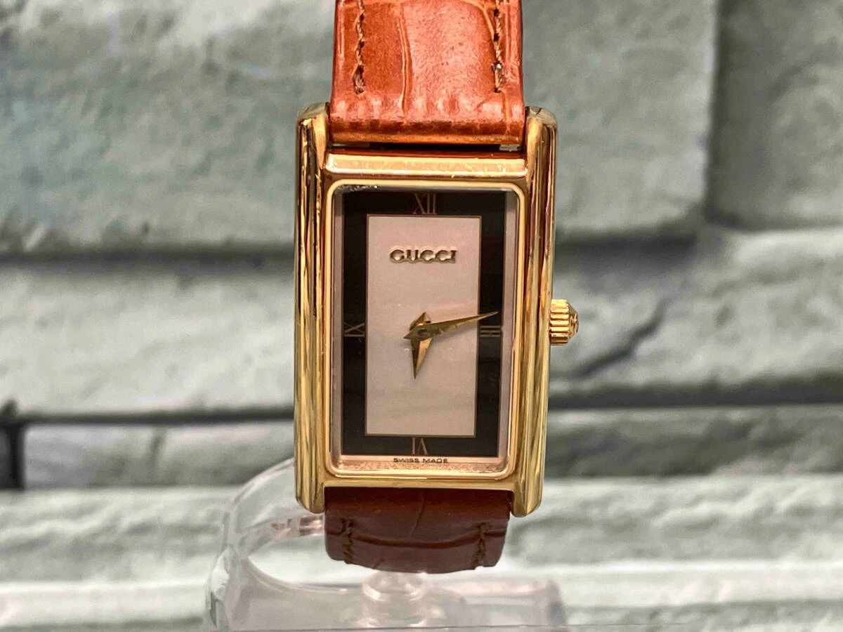 GUCCI 2600L Orologio da polso donna analogico cinturino pelle oro quadrante rettangolare
