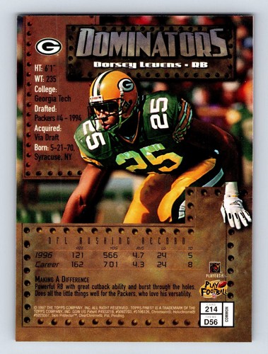 1997 Topps Finest #214 Dorsey Levens - Picture 2 of 2