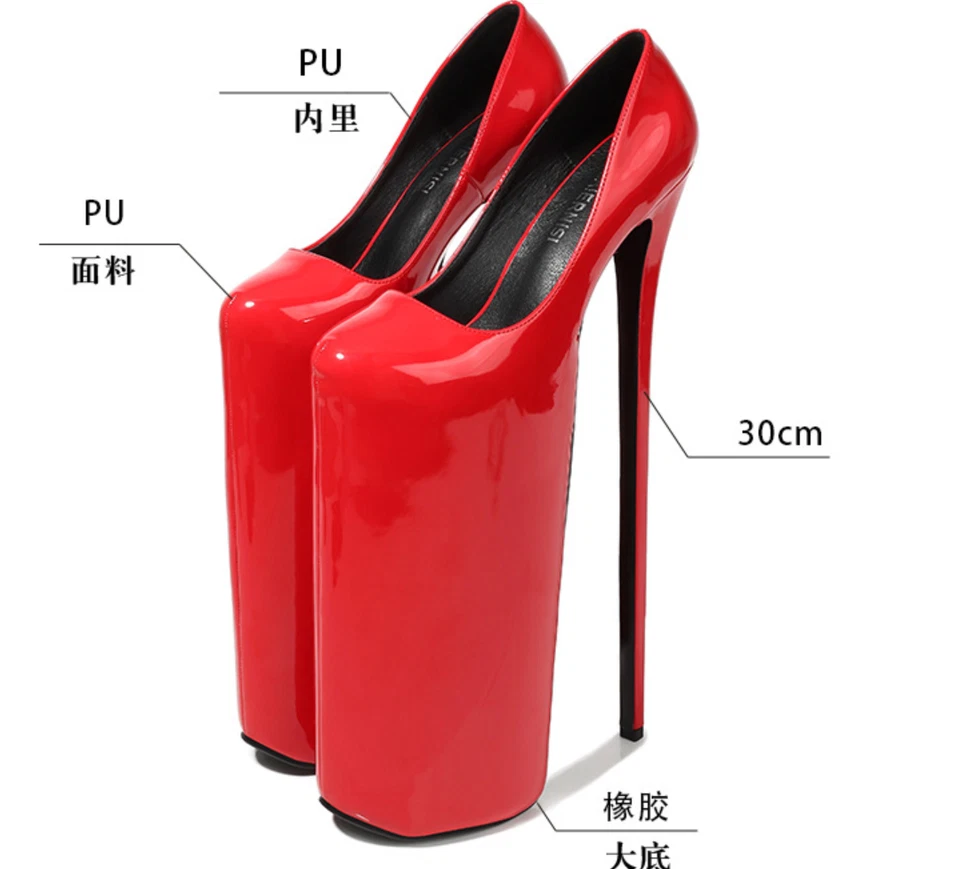 Tacones de aguja para mujer de 30 cm con plataforma charol de tacón de aguja para fiesta Foto 3 de 4