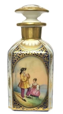 Antique Old Paris Porcelain Cologne Bottle Hand Painted Portrait Flowers Gilded