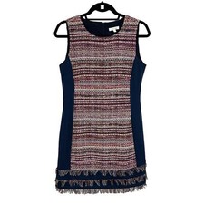 Jade Melody Tam Multicolor Tweed Fringe Sleeveless Shift Dress Womens Small