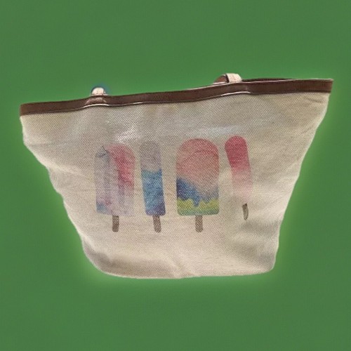 PREOWNED Style & Co Bucket Canvas Tote Popsicle Print Shoulder Bag Brown Trim