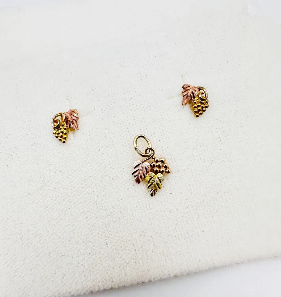 Estate твердого 14K и 10K разноцветное золото Black Hills серьги-гвоздики и подвеска комплект - Изображение 3 из 4