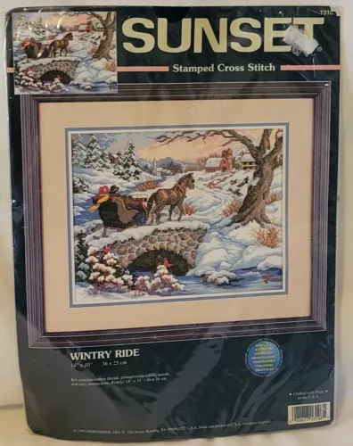 Sunset Stamped Cross Stitch Wintry Ride
