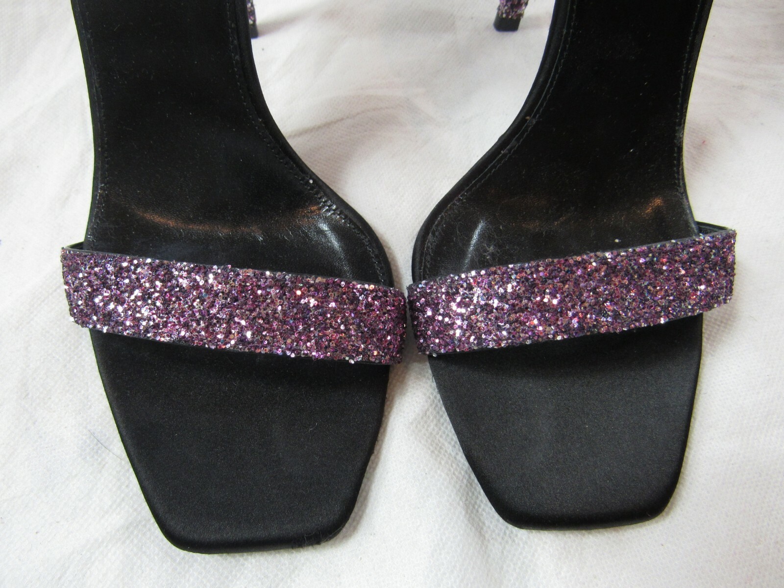 Saint Laurent sandalo con tacco scintillante glitter ambra EU 38 MSRP $995