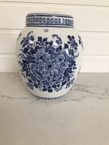 Vintage Delft Holland Ginger Jar & Lid Floral Flowers 19cm - Picture 2 of 9