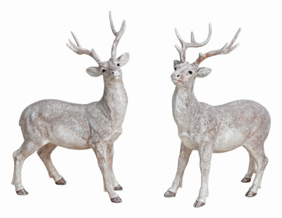 Hirsch stehend weiß mit Glitter 30 cm (27907w) edle Weihnachtsdeko Weihnachten