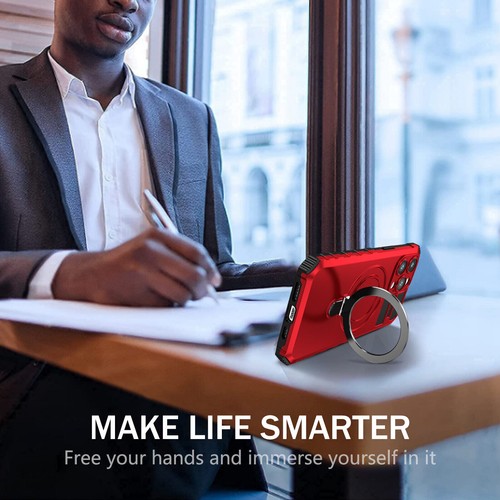 Hybrid Rüstung Hülle mit MagSafe Ring Ständer für iPhone 15 Pro Max - rot - Bild 8 von 12