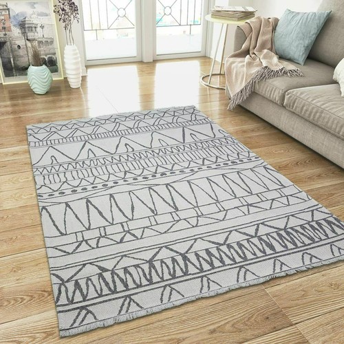 Cotton Rugs Washable Cream Grey with Tassels Bedroom Moroccan Berber Pattern - Picture 3 of 44