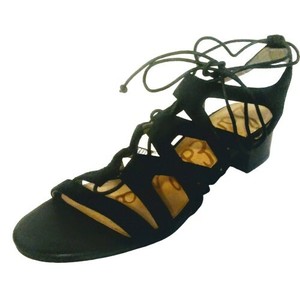 black suedette low block heel ghillie sandals