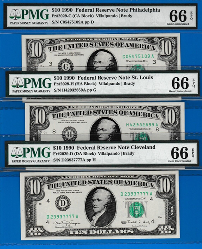 $10  1990 Federal Reserve note PMG CHOOSE ONE  S/Ns 05475109- 42932859- 23937777 - Picture 1 of 2