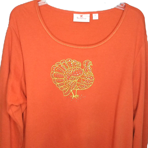 Quacker Factory Thanksgiving Top XL orange Türkei Tunika Langarm Herbst Shirt - Bild 2 von 8
