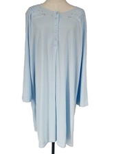 Miss Elaine Women's 1X Blue Long Sleeve Chemise Gown Cuddleknit Soft NEW