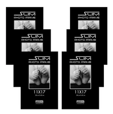 6PC 11 x 17" Black Slim Poster Frames Front Loading Low Profile Tempered Glass