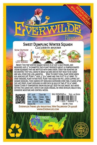 20 Sweet Dumpling Winter Squash Seeds - Everwilde Farms Mylar Seed Packet - Picture 2 of 3