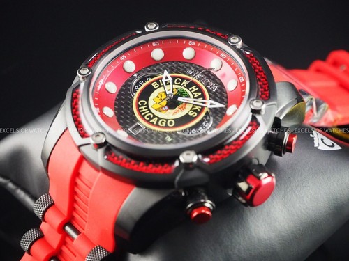 New Invicta NHL Retro 52mm Quartz Chronograph Glass Fiber Red Black SS Watch - 第 4/13 張圖片