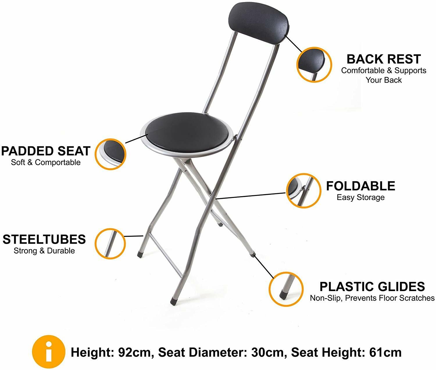 Black Folding High Chair Seat Round Bar Stool Breakfast Padded Home