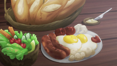Anime food breakfast plates sausage eggs bread Playmat Game Mat Desk
