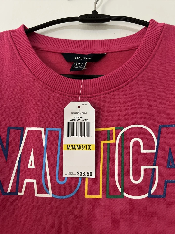 Nautica Girls' Long Sleeve NWT Crewneck Sweatshirt, Pink Color, Size M8/10 - Image 3 of 4